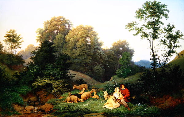 Shephed And Shepherdess In A German Landscape, 1844, by Ludwig Adrian Richter